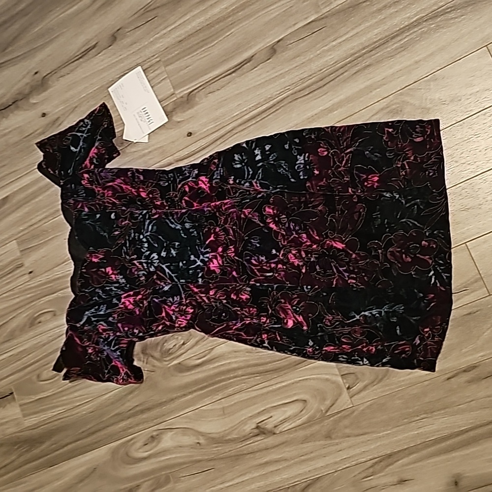 Vintage 80s Velvet Multi-Floral Dress with Scalloped Neckline and Hem by Rampage